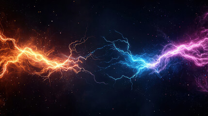 Aufkleber - Futuristic multicolored electrical sparks glowing in dark space
