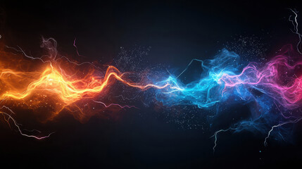 Aufkleber - Futuristic multicolored electrical sparks glowing in dark background