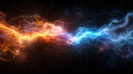Poster - Vivid electric sparks create stunning contrast of orange and blue light
