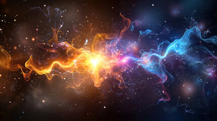 Poster - Radiant multicolored sparks glowing brightly in cosmic background