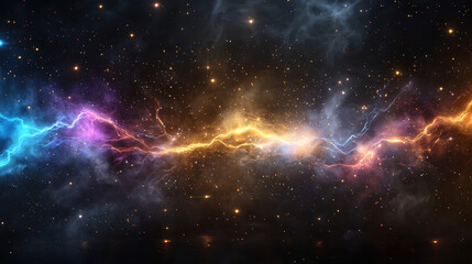 Poster - Colorful lightning like sparks illuminate cosmic scene with vibrant energy