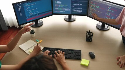 Fototapete - slow motion back end software developer engineer for computer programming working together on debugg