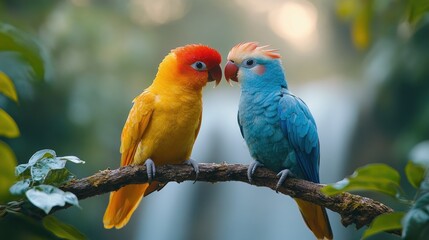 Two Colorful Parrots Perched on a Branch