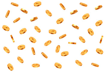 Aufkleber - 3d flying Ancient old gold coins of China on white isolated background. Rich or casino luck concept. Precious expensive treasure. Stock vector illustration.	