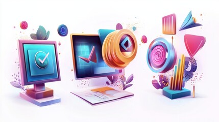Poster - Internet promotion strategy abstract concept vector illustration set. Affiliate marketing, referral program, remarketing, online sales management, targeted advertising, loyalty abstract metaphor.