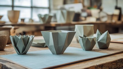 Canvas Print - Origami Bowls on Table.