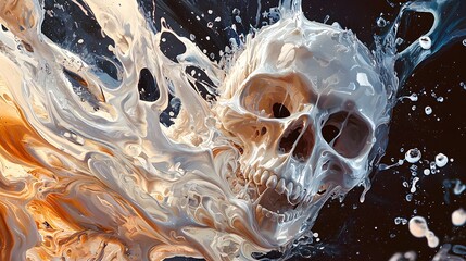 Poster - Dynamic fluid skull art abstract concept digital illustration dark environment close-up view surrealism