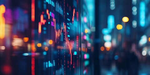 Aufkleber - This image shows a vibrant urban scene with digital data displays. The style is modern and colorful. It captures the essence of technology in a busy city. Perfect for tech and business themes. AI