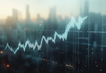 Aufkleber - Abstract Financial Chart with Rising Graph on a City Skyline Background, Representing Economic Growth, Investment Trends, and Market Insights in Modern Business Environment