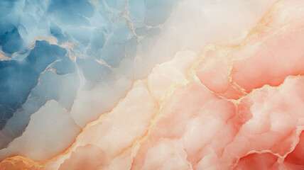 Poster - A colorful abstract painting with a blue and pink background and a white cloud in the middle. The painting has a dreamy and whimsical mood