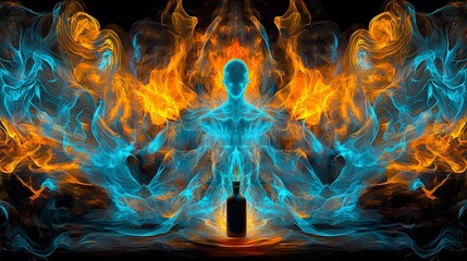 Poster - Elemental awakening flame and water dance abstract art surreal environment dynamic composition spiritual concept