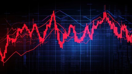 Poster - Abstract Financial Chart with Red and Blue Lines Showcasing Market Trends and Data Movements on a Dark Background for Business and Finance Concepts