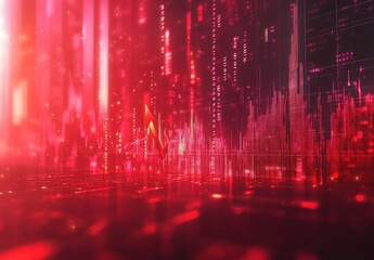 Poster - Abstract futuristic digital background in shades of red with glowing lines and data patterns creating a modern technology theme suitable for various applications