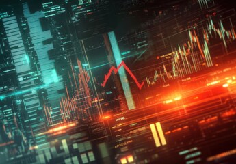 Poster - Abstract Futuristic Finance Data Visualization with Graphs and Charts Representing Market Trends and Analyzing Stock Movements in Digital Space