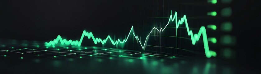 3D graph showing value growth, green accents, hightech financial style, dark background