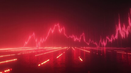 Poster - Abstract Visualization of Financial Market Trends with Glowing Red Graph on Dark Background, Representing Volatility and Price Movement in Trading