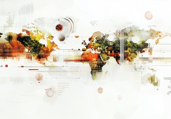 Poster - Abstract World Map Illustration with Geometric Shapes, Textures, and Layers, Representing Global Connectivity and Modern Design Aesthetic for Creative Projects
