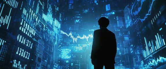 Aufkleber - Business Professional Analyzing Data in Modern Digital Environment with Graphs and Charts Representing Financial Metrics and Market Trends