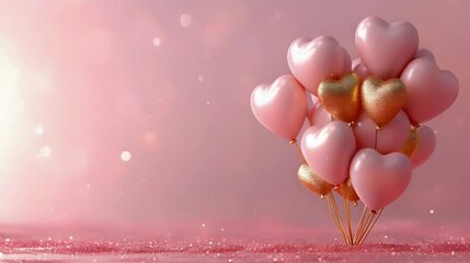 Wall Mural - valentine's day banner with pink hearts.
