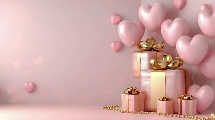 Wall Mural - valentine's day banner with pink hearts.