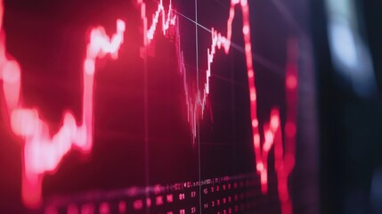 Poster - Dynamic Visualization of Financial Market Trends with Red Indicators on Digital Chart Displaying Volatility and Price Fluctuations in Modern Trading Environment