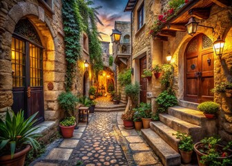  Architectural Journey of Redemption: A Narrow Path Leading Home Through Ancient Structures and Modern Designs, Symbolizing Humility and Return to Roots in Urban Environments