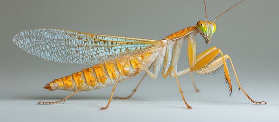 Close-up of a Praying Mantis with Intricate Wings