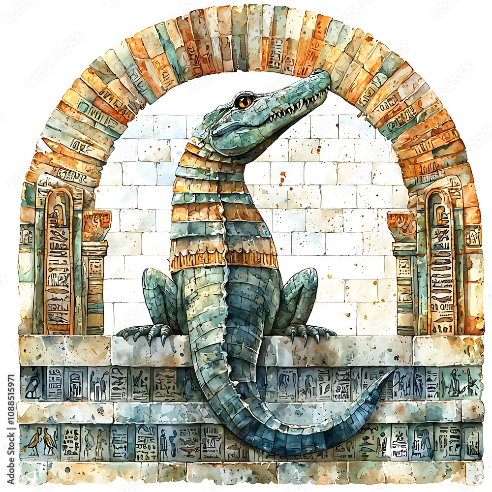 Ancient Egyptian Crocodile Watercolor Illustration of a Crocodile ...