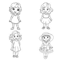 Wall Mural - Girl cartoon,vector illustration isolated on white background,coloring book pages.