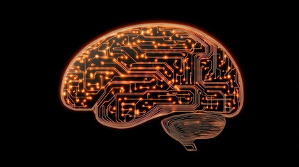 Poster - AI brain illuminated with glowing glowing lines 