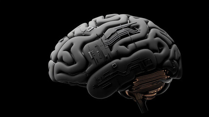 Poster - Glowing 3D brain model with futuristic digital circuits