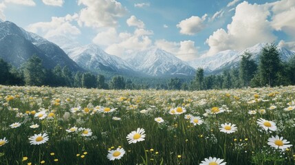 Poster - A field of yellow flowers with a blue sky in the background