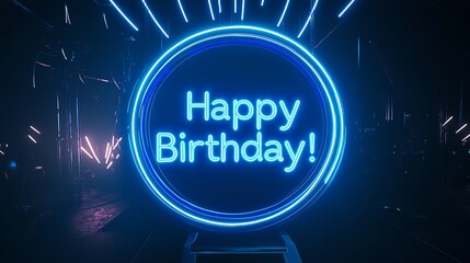 Poster - A glowing blue neon sign that reads 