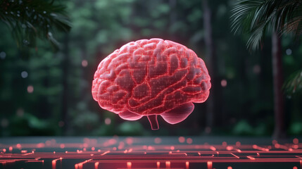 Poster - Futuristic glowing brain with digital networks and data connections, representing AI breakthroughs and scientific innovation
