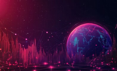 Poster - Futuristic Abstract Digital Universe Background with Vibrant Colors and Geometric Patterns Illustrating Global Connectivity and Data Analysis