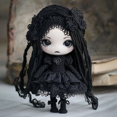 Nice halloween gothic girl witch doll crocheted made of yarn wool beautiful holiday picture handmade decor design art creative craft