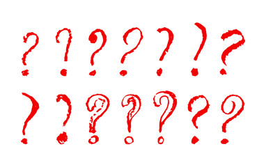 Poster - question mark symbols set. red pencil school kid handwritten ask signs. icon collection to highlight