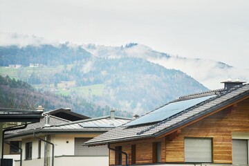 Canvas Print - Alpine Solar Roof Powers Up a Modern Home