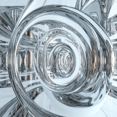 Poster - Infinite chrome spirals twist and reflect light, creating a sense of depth and motion within a boundless digital space