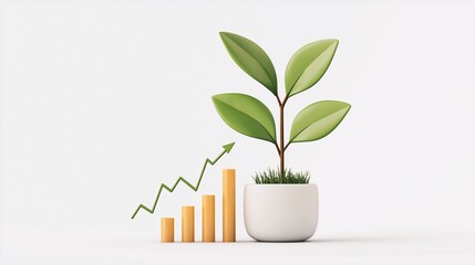 Poster - Minimalist Illustration of a Green Plant with Growth Bar Graph in a White Pot Representing SEO Analytics and Business Growth Concepts