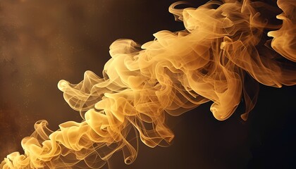 Poster - Dynamic flow of golden smoke studio abstract art dark background close-up visual concept for artistic exploration