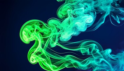 Poster - Dynamic swirling smoke in neon green and blue abstract art digital design modern aesthetic vibrant color palette creative concept