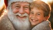 © Nathalie Tabak - close up of smiling Santa Claus hugging a happy kid