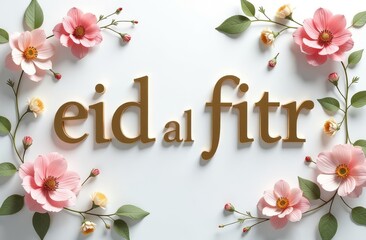 Aufkleber - A gold embossed sign with red flowers and gold letters that say Eid al-Fitr