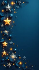 Poster - A blue background with stars and a gold border