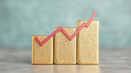 Poster - Gold price increasing, symbolized by a rising graph on gold bars