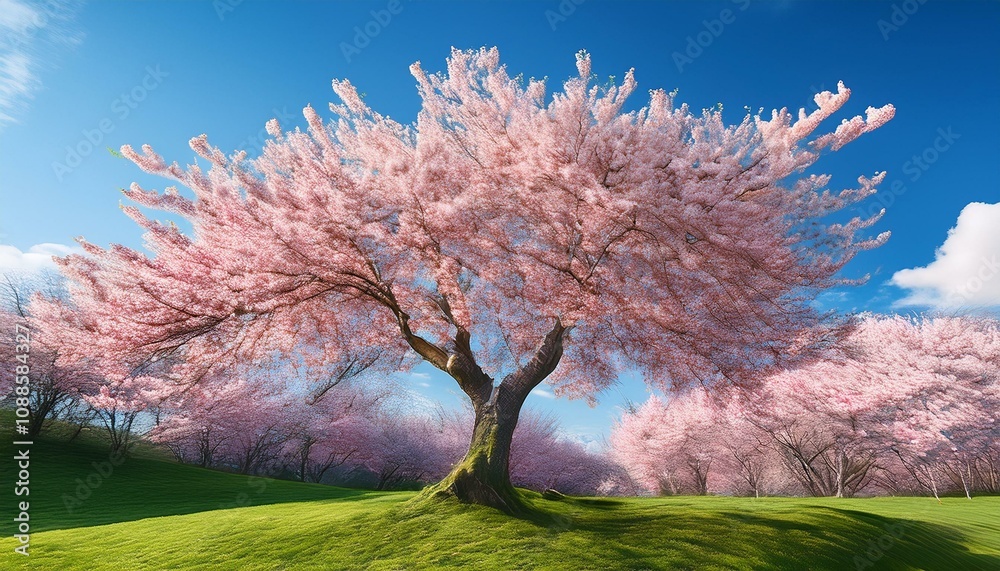 Cherry Blossom Tree in Full Bloom, Soft Pink Petals, Cascading Petals ...