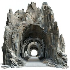 Poster - Tunnel leading to the light at the end surrounded by rocks
