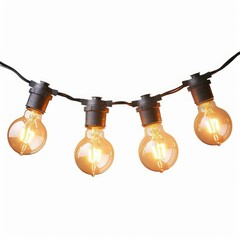 Poster - String of round glowing light bulbs hanging on a black cable