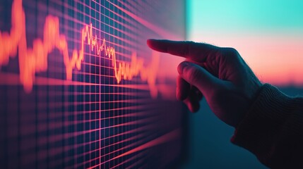Poster - Investor pointing at gold price chart on monitor in neon lighting